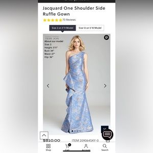Metallic Jacquard One-Shoulder Side-Ruffle Gown